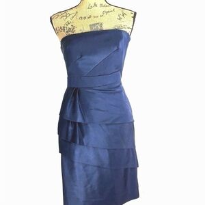 Max & Cleo Blue Strapless Sheath Cocktail Dress